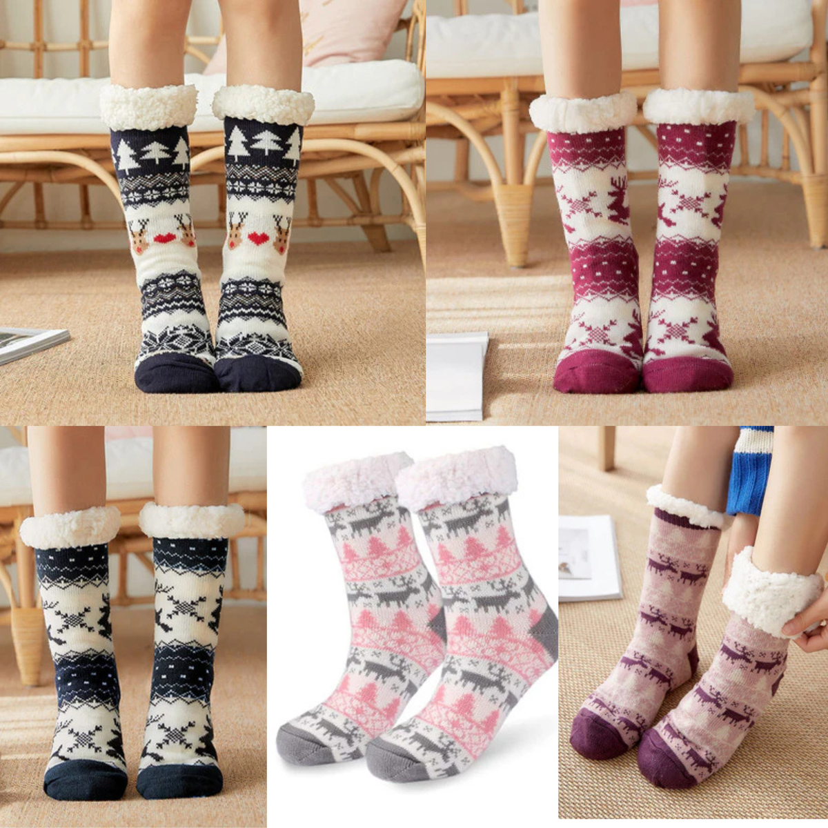 Slipper Socks With Grippers | Festive Non Slip Socks | Winter Socks ...